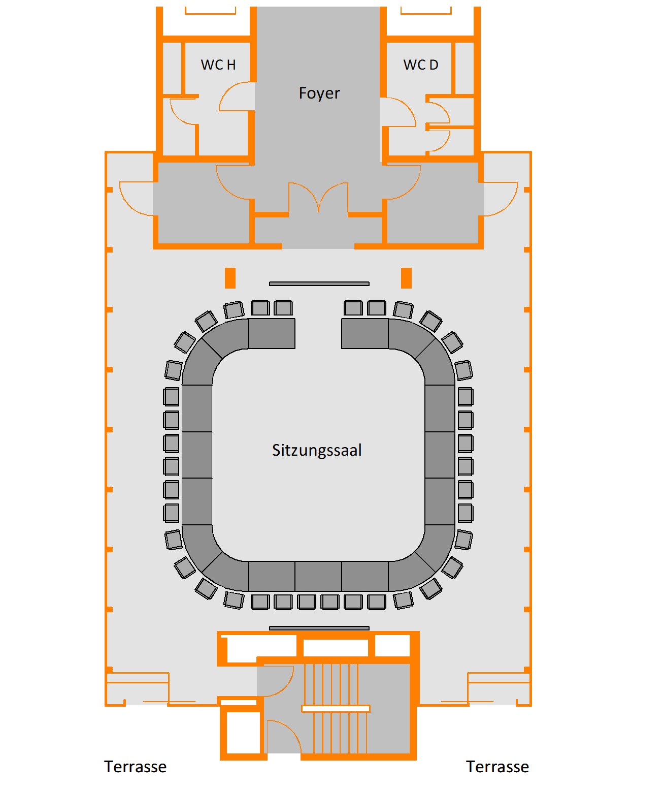 GENO-Haus: Raumplan Veranstaltungsraum 11. OG, Sitzordnung in U-Form (Variante B) GENO-Haus: Raumplan Veranstaltungsraum 11. OG, Sitzordnung in U-Form (Variante B)